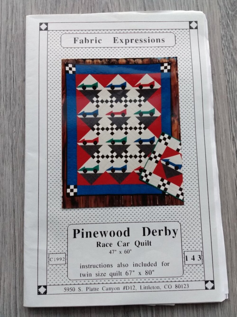 Vintage Race Car Bed Quilt Sewing Pattern Wall Hanging "Pinewood Derby"